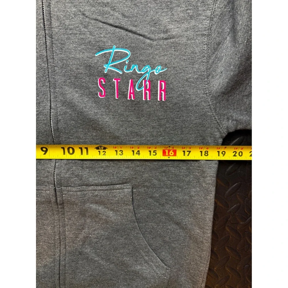 Ringo Starr Tour 2022 Zip Up‎ Hoodie Gray Neon Graphic Concert Merch Mens Small